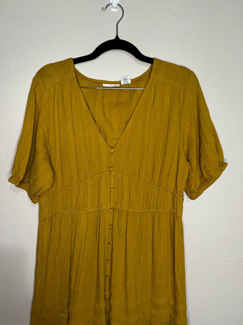 Lucky Brand Mustard Yellow Gauze Cotton Button Down Tiered Maxi Dress - Picture 3 of 12